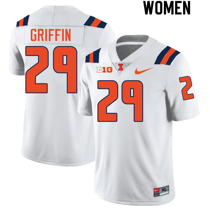 Women #29 TJ Griffin Illinois Fighting Illini College Football Jerseys Stitched-White